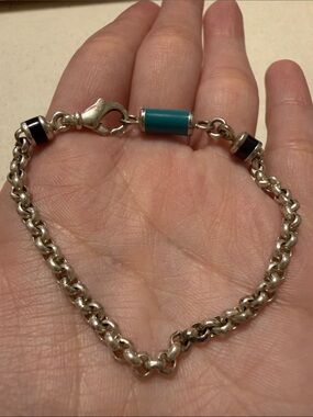 Sterling Silver 925 Chain Bracelet with Teal Accent 7’